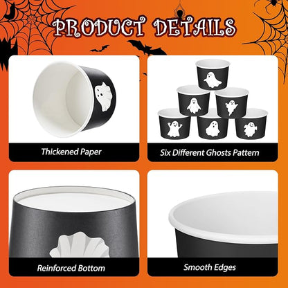 CHENGU 60 Pcs Halloween Snack Cups 9 oz Disposable Ghost Paper Ice Cream Bowls - Image 6