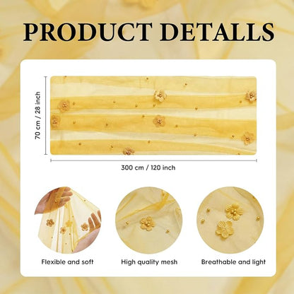 Artoid Mode Yellow Flower Pearl Yellow Gauze Table Runner 10FT 3PC, Seasonal - Image 7