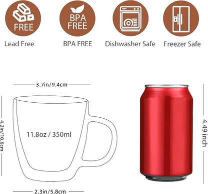 CNGLASS Double Wall Glass Coffee Mugs 12 oz, Insulated Glass Coffee Cups - Image 2