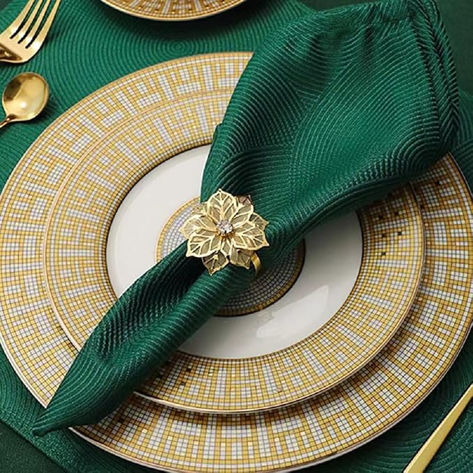 14K Gold Napkin Rings Set of 12, Metal Gold Flower Napkins Rings Holder Buckles - Image 6