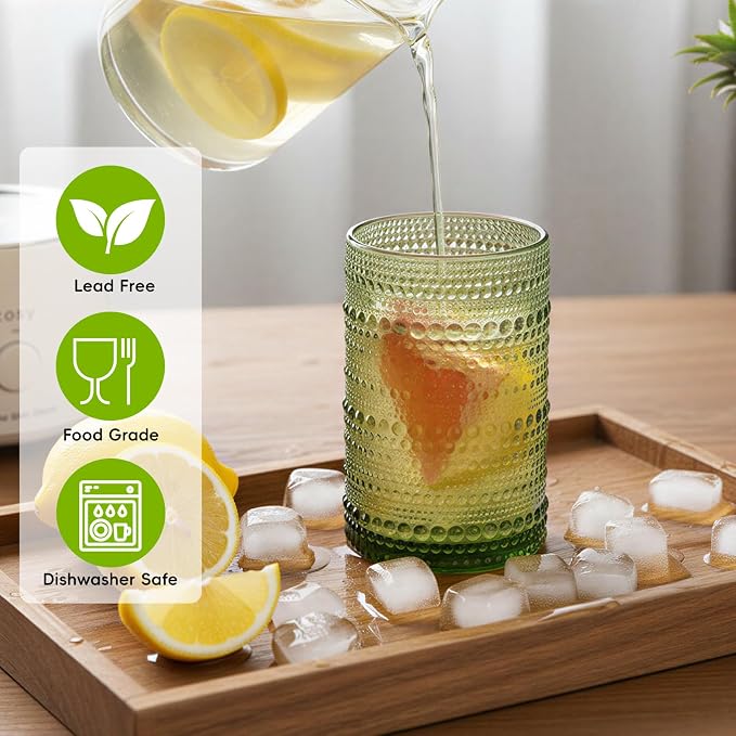 Moretoes12 Pack 12 Oz Green Hobnail Drinking Glasses Set, Water Glass Cups | - Image 4