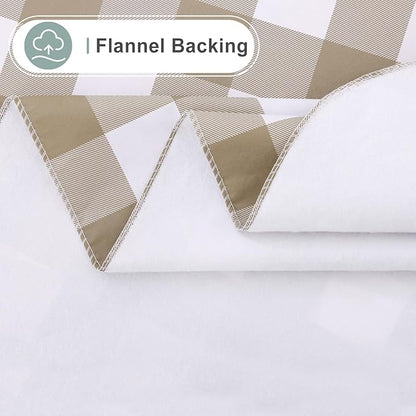 misaya Rectangle Waterproof Vinyl Table Cloth, Buffalo Flannel Backed Tablecloth, Wipeable Plastic Table Cover for Dinner, Kitchen, Outdoor (60" x 84", Khaki and White)