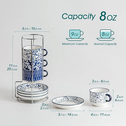 vancasso 8 OZ Cappuccino Cups Set of 4, Porcelain Stackable Espresso Cups | - Image 2