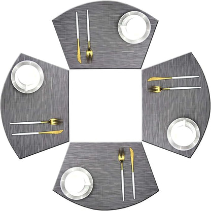 Wedge Placemats Set of 4 for Round Dining Table Woven Vinyl Non Slip Plastic Round Placemats（Grey）
