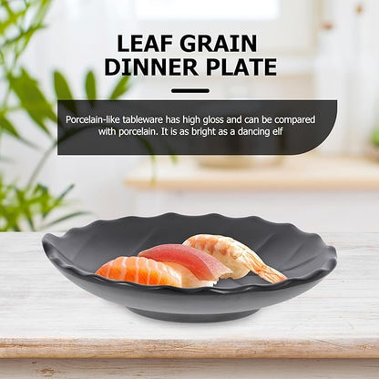 Decorative Leaf Pattern Appetizer Plate Black Small Dessert Dish Kitchen Fruit Salad Plate for Household Tableware and Side Dishes