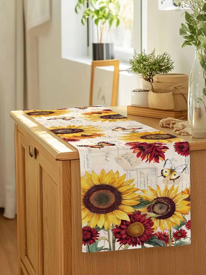 Sunflower Farmhouse Table Runners 120 Inches Long, Spring Summer Retro Table - Image 7
