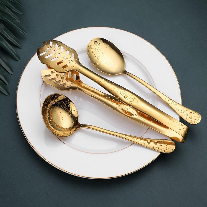 Gold Serving Utensils, OGORI 15-Piece Stainless Steel Gold Serving Utensils Set - Image 6