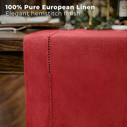 Signature Linen™ by D'Moksha Racing Red Table Runner 84 Inches Long, 100% Pure - Image 2