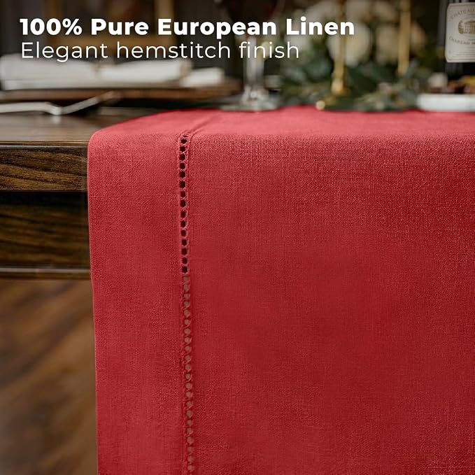 Signature Linen™ by D'Moksha Racing Red Table Runner 120 Inches Long, 100% Pure - Image 2