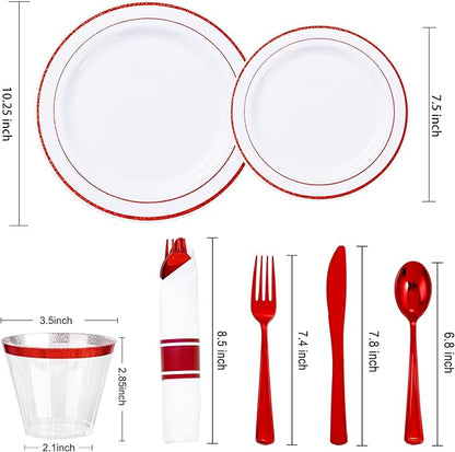 WELLIFE 700 Pieces Red Plastic Plates - Image 2