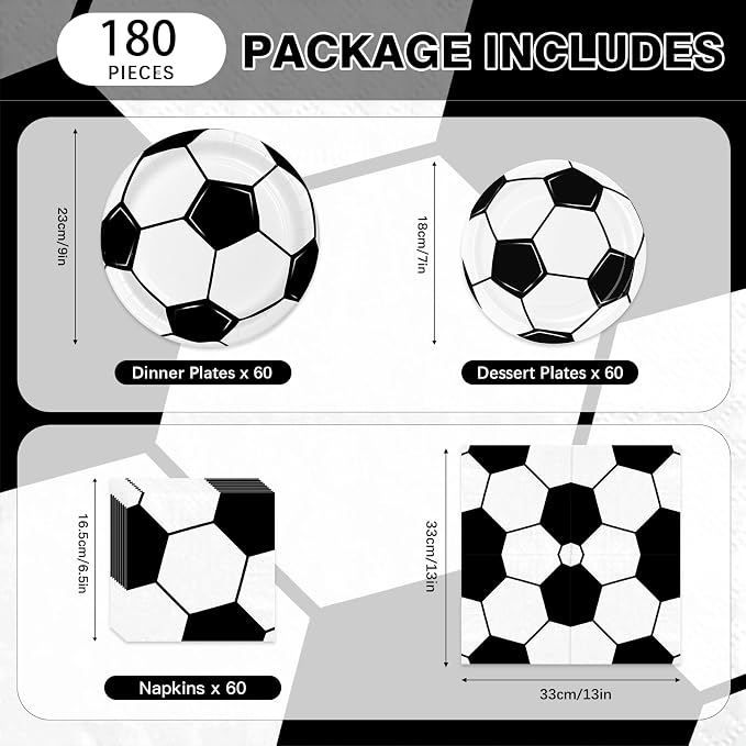 180Pcs Soccer Party Supplies Paper Plates and Napkins Serve 60 | Disposable - Image 2