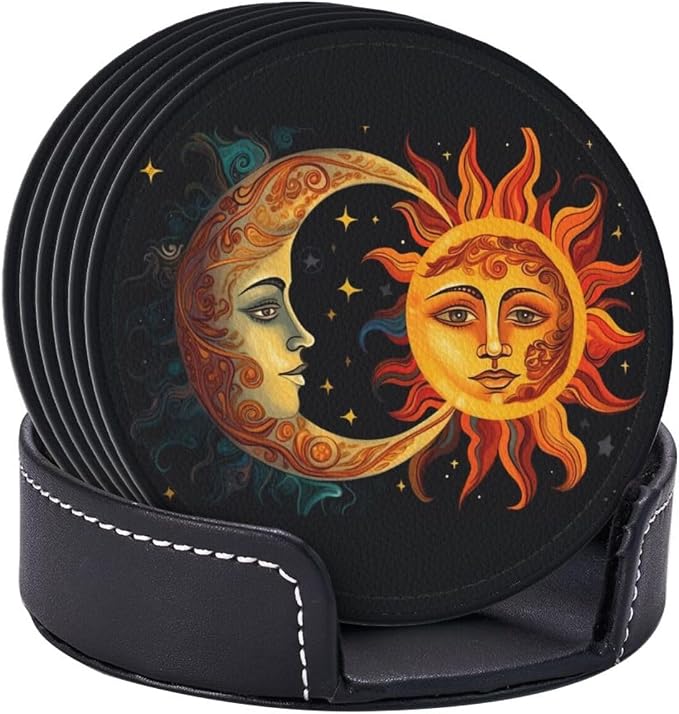 Sun Moon and Stars Leather Coasters Set of 6 - Image 9