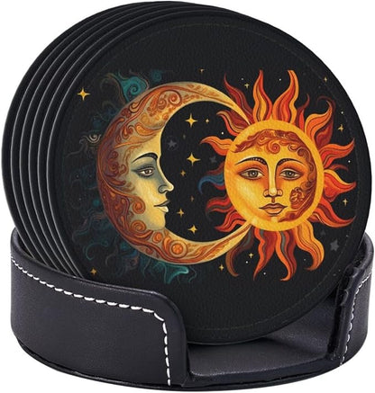 Sun Moon and Stars Leather Coasters Set of 6 - Image 9