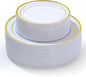 100 PCS Gold Plastic Plates, White and Gold Plastic Plates Include 50 Dinner Plate and 50 Dessert Plate Perfect for Holiday, Party & Wedding