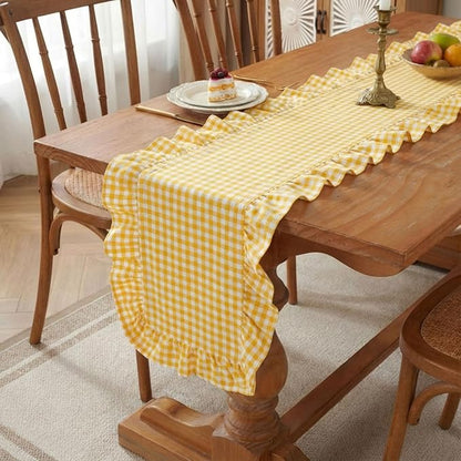 HunnmingRe 1 Pc Gingham Table Runner Yellow, 72 X 13.8 Inch | Cotton Dresser - Image 7
