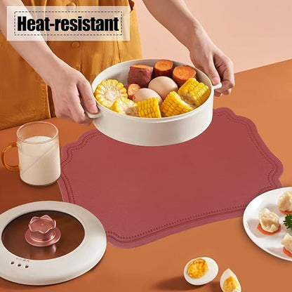 Red Faux Leather Placemats Set of 6,Waterproof PU Placemat for Dining Table,Wipeable Eco-Friendly Kitchen Table Mats Heat Resistant Anti Slip Washable,Modern Table Protectors