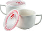 Ceramic Soup Bowl with Handle&Lid, Jumbo 38oz Microwave Ramen Bowl Set of 2 | by Hoilse