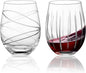 Joeyan Hand Blown Etched Stemless Wine Glasses for Red Wine,Large Carved Drinking Glass Cups Tumblers with Strips Swirls Pattern for Wedding Anniversary Party Home,Set of 2, 17.5 oz, Dishwasher Safe