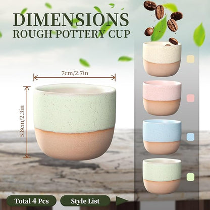 Double Espresso Cups Set of 4, 4 OZ/120 ML Handleless Espresso Mugs, Glazed - Image 2
