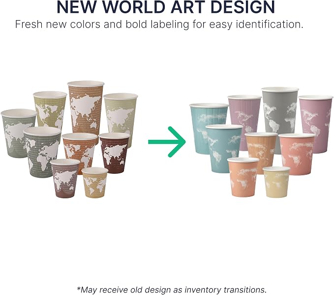 ECO PRODUCTS Compostable Disposable World Art 12oz Large Coffee Cups, Case of - Image 9