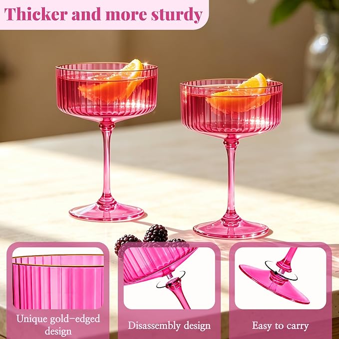 12PCS Plastic Martini Glasses, Hot Pink Disposable Coupe Cups | 10oz Acrylic - Image 3