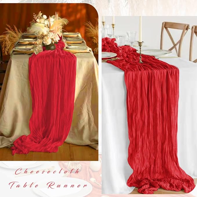 Red 12 Pieces 35 x 120 Inches Long Cheesecloth Table Runner Gauze Fabric 10Ft - Image 5