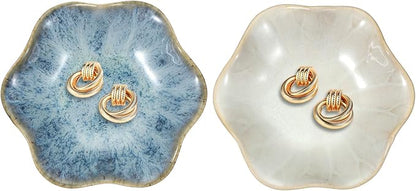 uxcell 2Pcs Ceramics Jewelry Plate, Lotus Leaf Shape Key Holder Bowl for Entryway Table Decor Small Ring Tray Dish Gift for Women Girlfriend, White/Cold Ash