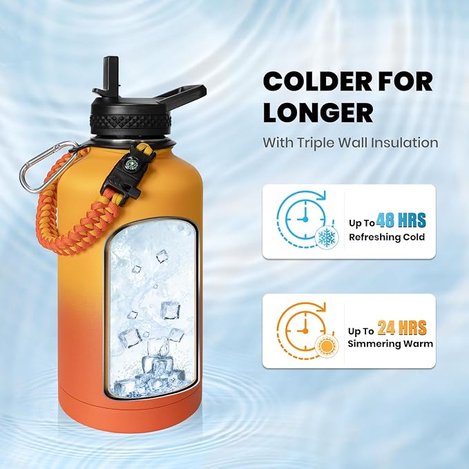 RAYMYLO One Gallon Water Bottle Insulated 128 oz, Stainless Steel | Triple - Image 2