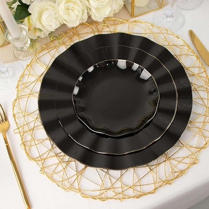 Efavormart 11" Dinner Plates – Set of 10 Plastic Black Round Disposable Plates - Image 2