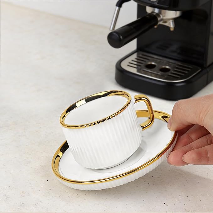ALIMOTA 3oz White Gold Ceramic Coffee Mug Set of 6, Latte Mugs - Image 7