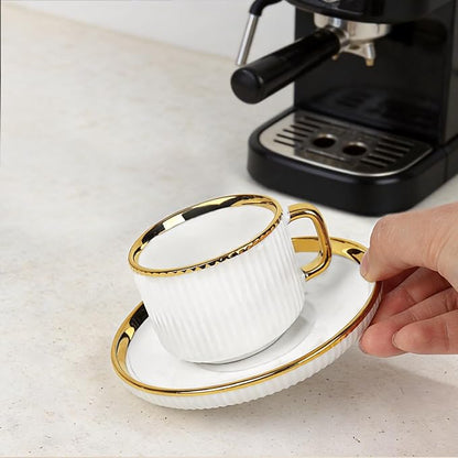 ALIMOTA 3oz White Gold Ceramic Coffee Mug Set of 6, Latte Mugs - Image 7