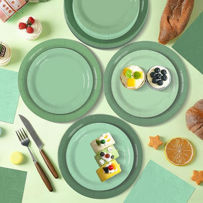 Sage Green Paper Plates and Napkins Party Supplies, Serve 60 | 180pcs - Image 3