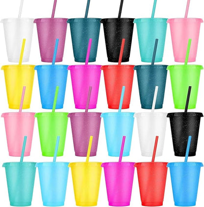 24 Pcs Plastic Tumblers with Lids and Straws, Reusable Cups with Lids Plastic by LEIFEOSH
