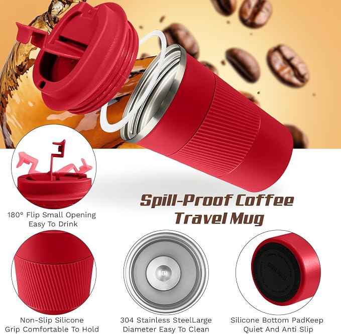Vacuum Insulated Stainless Steel Travel Coffee Mug, Leak Proof Cup - Image 3