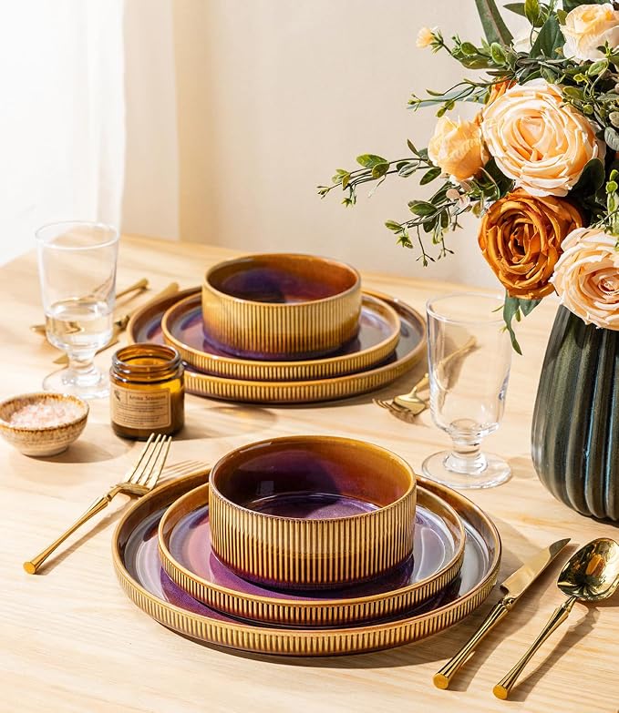 Ceramic Dinnerware Set for 6, 18-Piece Plates and Bowls Set | Lightweight - Image 6