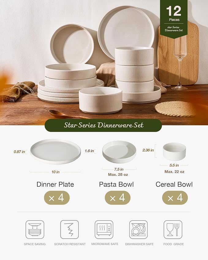 Famiware Star Stoneware Dinnerware Sets, 12-Piece Dishes - Image 2