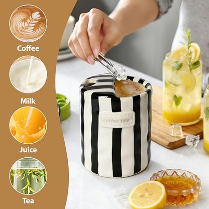 Ceramic Coffee Mug with Sip Hole, 10oz Retro Striped Coffee Cups, Cute Ceramic - Image 3