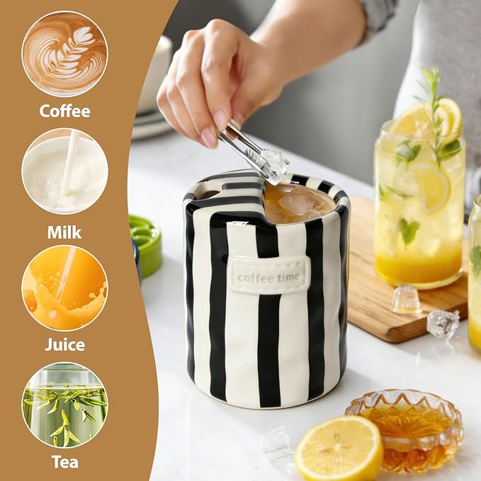 Ceramic Coffee Mug with Sip Hole, 10oz Retro Striped Coffee Cups, Cute Ceramic - Image 3