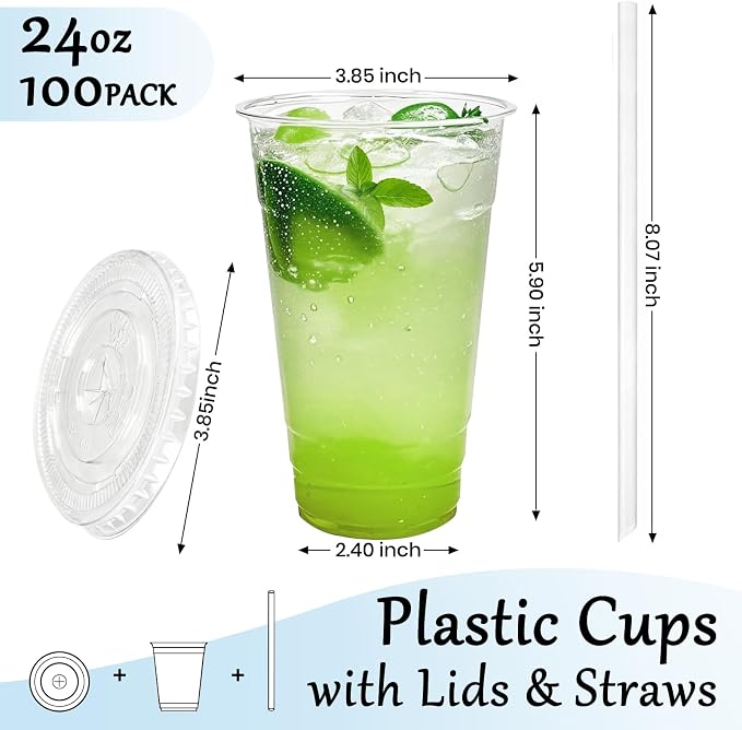 100 Pack 24 oz Leak-Proof Clear Plastic Cups - Image 2