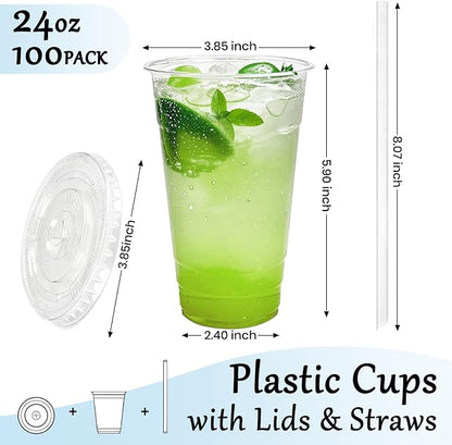 100 Pack 24 oz Leak-Proof Clear Plastic Cups - Image 2