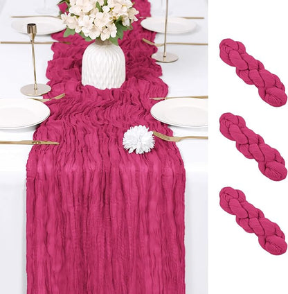 3 Pack Hot Pink Cheesecloth Table Runner 17x108 Inch Semi Sheer Boho Gauze by Unknown