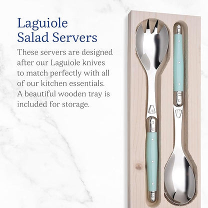 Jean Dubost Salad Servers, Turquoise Handles - Image 2
