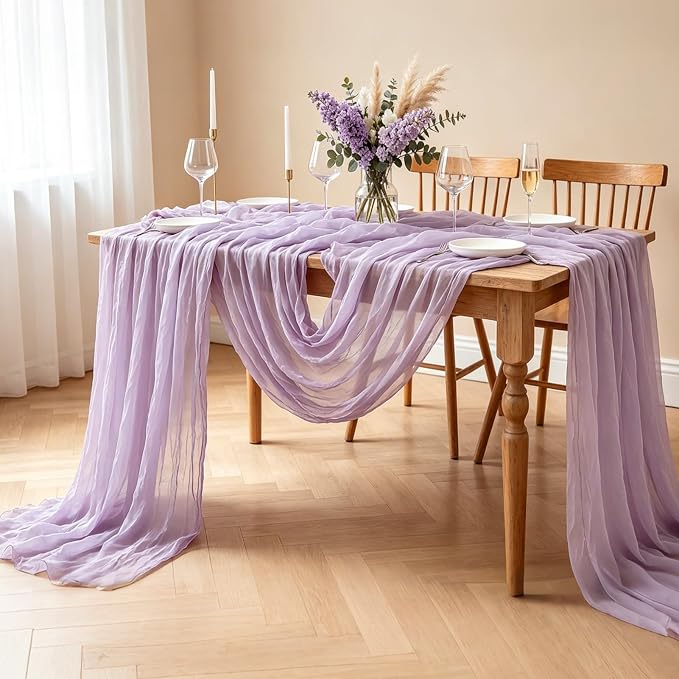 6Pcs Lilac Table Runner, 10FT Rustic Gauze Lavender Table Runner 35*120inch - Image 7