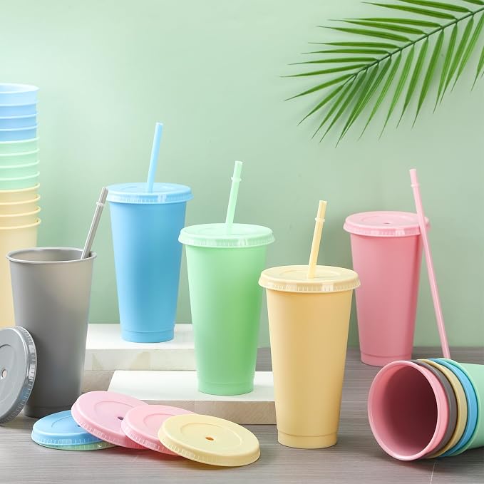 Bokon 15 Sets Tumbler with Straw and Lid Bulk 24 oz Reusable Plastic Cups to Go - Image 2