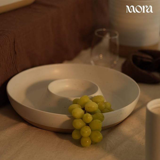 MORA Ceramic Chips and Dip Serving Tray: Large Divided Party Bowl Set - Image 5