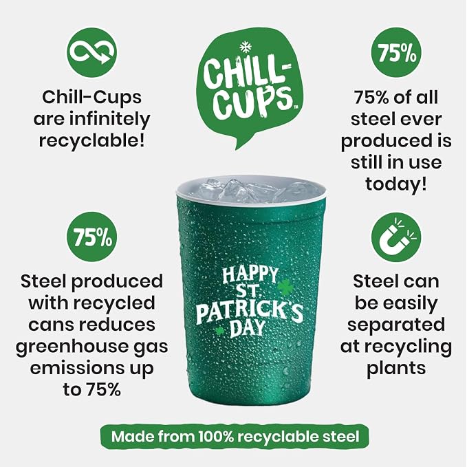 Steel Chill Cups 16 oz. Party Cups, St. Patrick's Day, 100% recyclable - Image 6