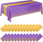 Breling 24 Pack Purple and Gold Disposable Plastic Tablecloths and Satin Table Runner Set, 54 x 108 Inch Tablecloth, 12 x 108 Inch Table Runners for Wedding Graduation Birthday Baby Shower