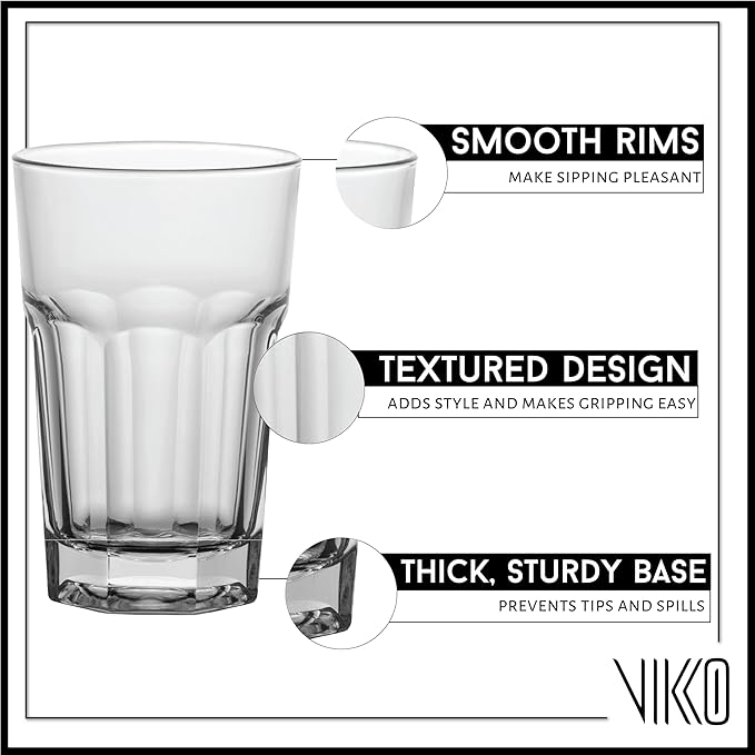 Vikko Drinking Glasses, 11.5 Ounce Glass Cups, Durable Glasses Drinking Set of 6 - Image 2