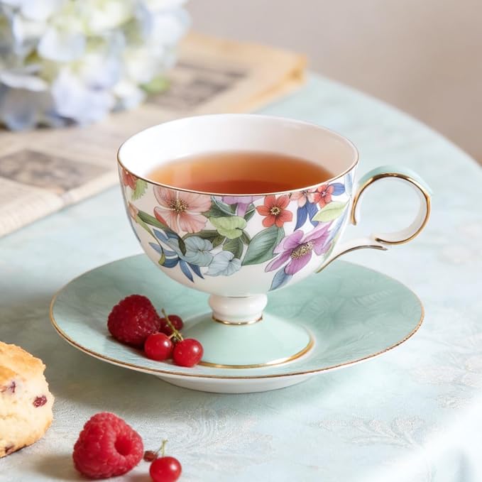 KAMMAK Tea Cups Set of 2, Ceramic Floral Pattern Demitasse Cup | Porcelain - Image 4