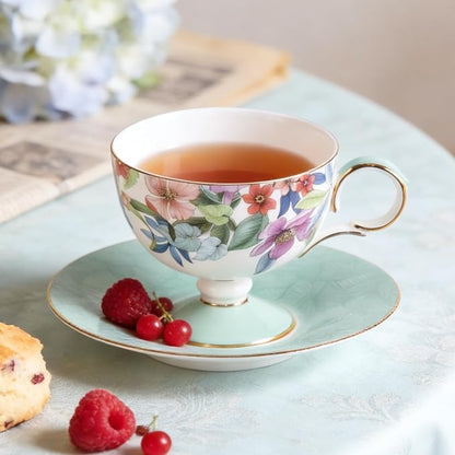 KAMMAK Tea Cups Set of 2, Ceramic Floral Pattern Demitasse Cup | Porcelain - Image 4
